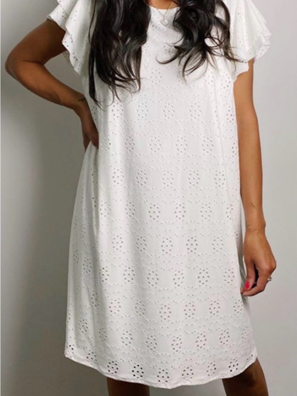 Ces Femme White Eyelet Midi Dress